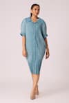 Buy_Scarlet Sage_Blue 100% Polyester Collared Maria Shirt Dress _at_Aza_Fashions