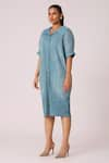 Scarlet Sage_Blue 100% Polyester Collared Maria Shirt Dress _at_Aza_Fashions