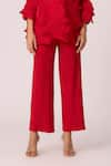 Buy_Scarlet Sage_Red 100% Polyester 3d Pleat Round Mona Detailed Top With Pant _Online_at_Aza_Fashions