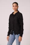 Buy_Scarlet Sage_Black 100% Polyester Pleat Collared Paige Detailed Shirt _Online_at_Aza_Fashions