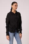 Shop_Scarlet Sage_Black 100% Polyester Pleat Collared Paige Detailed Shirt _Online_at_Aza_Fashions