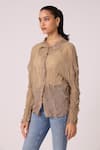 Scarlet Sage_Beige 100% Polyester Pleat Collared Paige Sheer Shirt _Online_at_Aza_Fashions