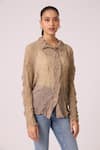 Buy_Scarlet Sage_Beige 100% Polyester Pleat Collared Paige Sheer Shirt _Online_at_Aza_Fashions