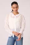 Buy_Scarlet Sage_White 100% Polyester Pleat Collared Paige Detailed Sheer Shirt _Online_at_Aza_Fashions