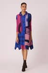 Buy_Scarlet Sage_Blue 100% Polyester Print Geometric Abstract Collared Rory Shirt Dress _at_Aza_Fashions