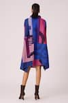 Shop_Scarlet Sage_Blue 100% Polyester Print Geometric Abstract Collared Rory Shirt Dress _at_Aza_Fashions