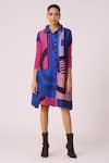 Scarlet Sage_Blue 100% Polyester Print Geometric Abstract Collared Rory Shirt Dress _Online_at_Aza_Fashions