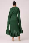 Shop_Scarlet Sage_Green 100% Polyester Tie-up Tasmina Asymmetric Cape Sleeve Dress _at_Aza_Fashions