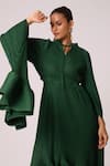 Buy_Scarlet Sage_Green 100% Polyester Tie-up Tasmina Asymmetric Cape Sleeve Dress _Online_at_Aza_Fashions