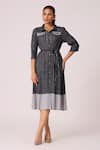 Buy_Scarlet Sage_Blue 100% Polyester Collared Wynona Shirt Dress With Waist Belt _at_Aza_Fashions