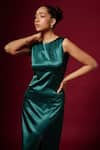 Buy_Emblaze_Green Viscose Round Neck Solid Slit Dress _Online_at_Aza_Fashions