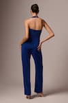 Shop Emblaze Blue Crepe Halter Neck Solid Top With Pant at Aza Fashions Shop_Emblaze_Blue Crepe Halter Neck Solid Top With Pant _at_Aza_Fashions