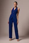 Emblaze Blue Crepe Halter Neck Solid Top With Pant Online at Aza Fashions Emblaze_Blue Crepe Halter Neck Solid Top With Pant _Online_at_Aza_Fashions