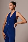 Buy Emblaze Blue Crepe Halter Neck Solid Top With Pant Online at Aza Fashions Buy_Emblaze_Blue Crepe Halter Neck Solid Top With Pant _Online_at_Aza_Fashions