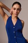 Shop Emblaze Blue Crepe Halter Neck Solid Top With Pant Online at Aza Fashions Shop_Emblaze_Blue Crepe Halter Neck Solid Top With Pant _Online_at_Aza_Fashions