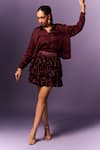 Buy_Emblaze_Wine Satin Organza Solid Shirt Collar With Tiered Skirt _Online_at_Aza_Fashions