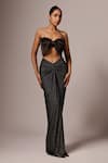 Buy_Emblaze_Black Viscose Textured Stone Sweetheart Front Bow Crop Top With Mermaid Skirt _at_Aza_Fashions