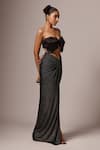 Emblaze_Black Viscose Textured Stone Sweetheart Front Bow Crop Top With Mermaid Skirt _Online_at_Aza_Fashions