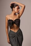 Buy_Emblaze_Black Viscose Textured Stone Sweetheart Front Bow Crop Top With Mermaid Skirt _Online_at_Aza_Fashions