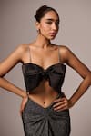 Shop_Emblaze_Black Viscose Textured Stone Sweetheart Front Bow Crop Top With Mermaid Skirt _Online_at_Aza_Fashions