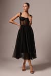 Emblaze_Black Tulle Solid Sweetheart Layered Tiered Corset Dress _Online_at_Aza_Fashions