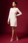 Emblaze_White Crepe Embellished Jewel Round Border Dress _Online_at_Aza_Fashions