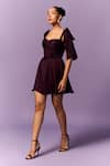 Emblaze_Purple Chiffon Satin Solid Sweetheart Tie-up Dress _Online_at_Aza_Fashions