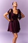 Buy_Emblaze_Purple Chiffon Satin Solid Sweetheart Tie-up Dress _Online_at_Aza_Fashions