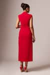 Shop_Emblaze_Red Crepe Solid Lapel Collar Straight Dress _at_Aza_Fashions