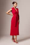 Emblaze_Red Crepe Solid Lapel Collar Straight Dress _Online_at_Aza_Fashions