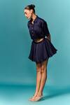 Emblaze_Blue Satin Plain Collar Shirt And Skirt Set _Online_at_Aza_Fashions