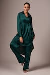 Buy_Emblaze_Green Modal Plain Collar Puff Sleeve Angarkha And Pant Set _at_Aza_Fashions