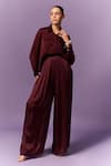 Buy_Emblaze_Wine Modal Plain Collar Solid Shirt And Flared Pant Set _at_Aza_Fashions