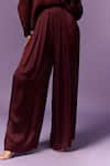 Emblaze_Wine Modal Plain Collar Solid Shirt And Flared Pant Set _at_Aza_Fashions