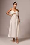 Buy_Emblaze_White Crepe Plain Sweetheart Neck Sleeveless Bow Dress _at_Aza_Fashions