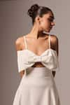 Buy_Emblaze_White Crepe Plain Sweetheart Neck Sleeveless Bow Dress _Online_at_Aza_Fashions