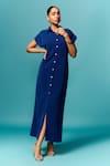 Buy_Emblaze_Blue Crepe Plain Collar Shirt Dress _at_Aza_Fashions