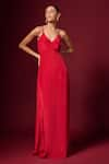 Buy_Emblaze_Red Crepe Plain V Neck Sleeveless Solid Dress _at_Aza_Fashions