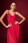 Buy_Emblaze_Red Crepe Plain V Neck Sleeveless Solid Dress _Online_at_Aza_Fashions