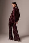 Shop_Emblaze_Wine Satin Embellished Stone Collar Pleated Shirt And Pant Set _at_Aza_Fashions