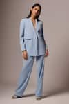 Buy_Emblaze_Blue Crepe Plain Notched Lapel Collar Blazer And Pant Set _at_Aza_Fashions