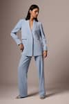 Buy_Emblaze_Blue Crepe Plain Notched Lapel Collar Blazer And Pant Set _Online_at_Aza_Fashions