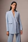 Shop_Emblaze_Blue Crepe Plain Notched Lapel Collar Blazer And Pant Set _Online_at_Aza_Fashions