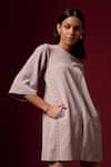 Buy_Emblaze_Grey Crepe Embellished Pearl Round Boxy Dress _Online_at_Aza_Fashions