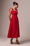 Emblaze_Red Crepe Plain Square Neck Tie Up Dress _Online_at_Aza_Fashions