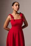 Buy_Emblaze_Red Crepe Plain Square Neck Tie Up Dress _Online_at_Aza_Fashions