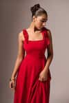 Shop_Emblaze_Red Crepe Plain Square Neck Tie Up Dress _Online_at_Aza_Fashions