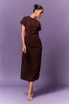 Buy_Emblaze_Brown Crepe Plain Round Straight Fit Dress _at_Aza_Fashions