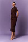 Emblaze_Brown Crepe Plain Round Straight Fit Dress _Online_at_Aza_Fashions