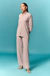 Emblaze_Grey Crepe Embellished Crystal Mandarin Collar Shirt And Pant Set _Online_at_Aza_Fashions